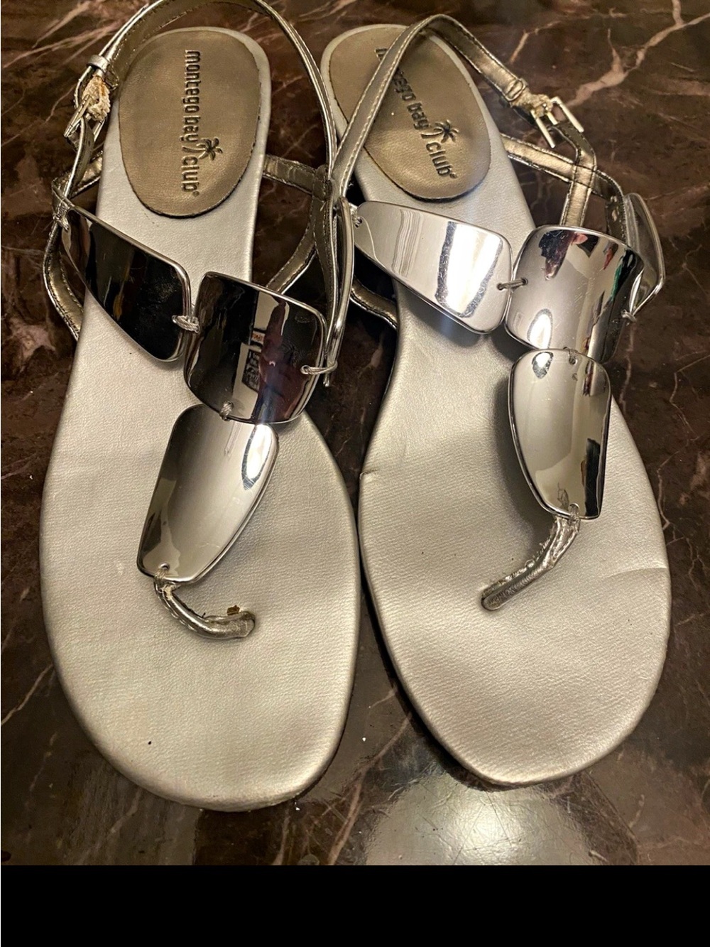 Montego Bay Club Women’s Silver Wedge Sandals 8.5 Ankle Strap Buckle